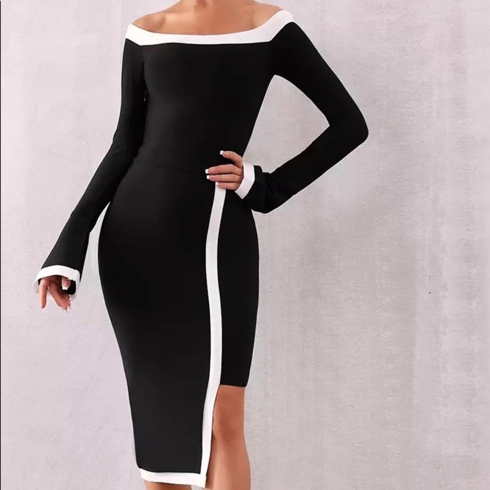 Black and White Cocktail Midi Dress